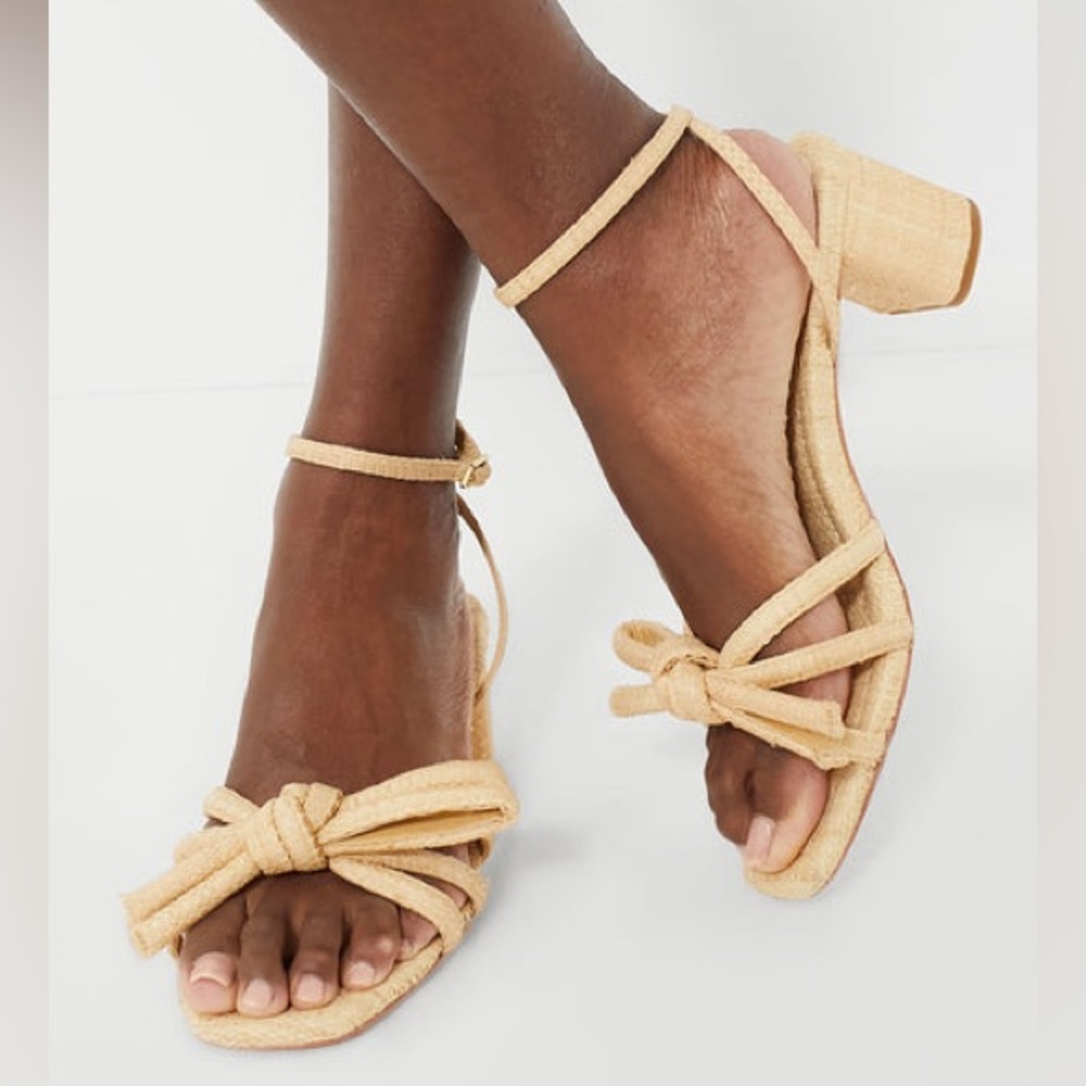 NWT Loeffler Randall Mikel raffia bow Heeled Sandals size 9, new in box
